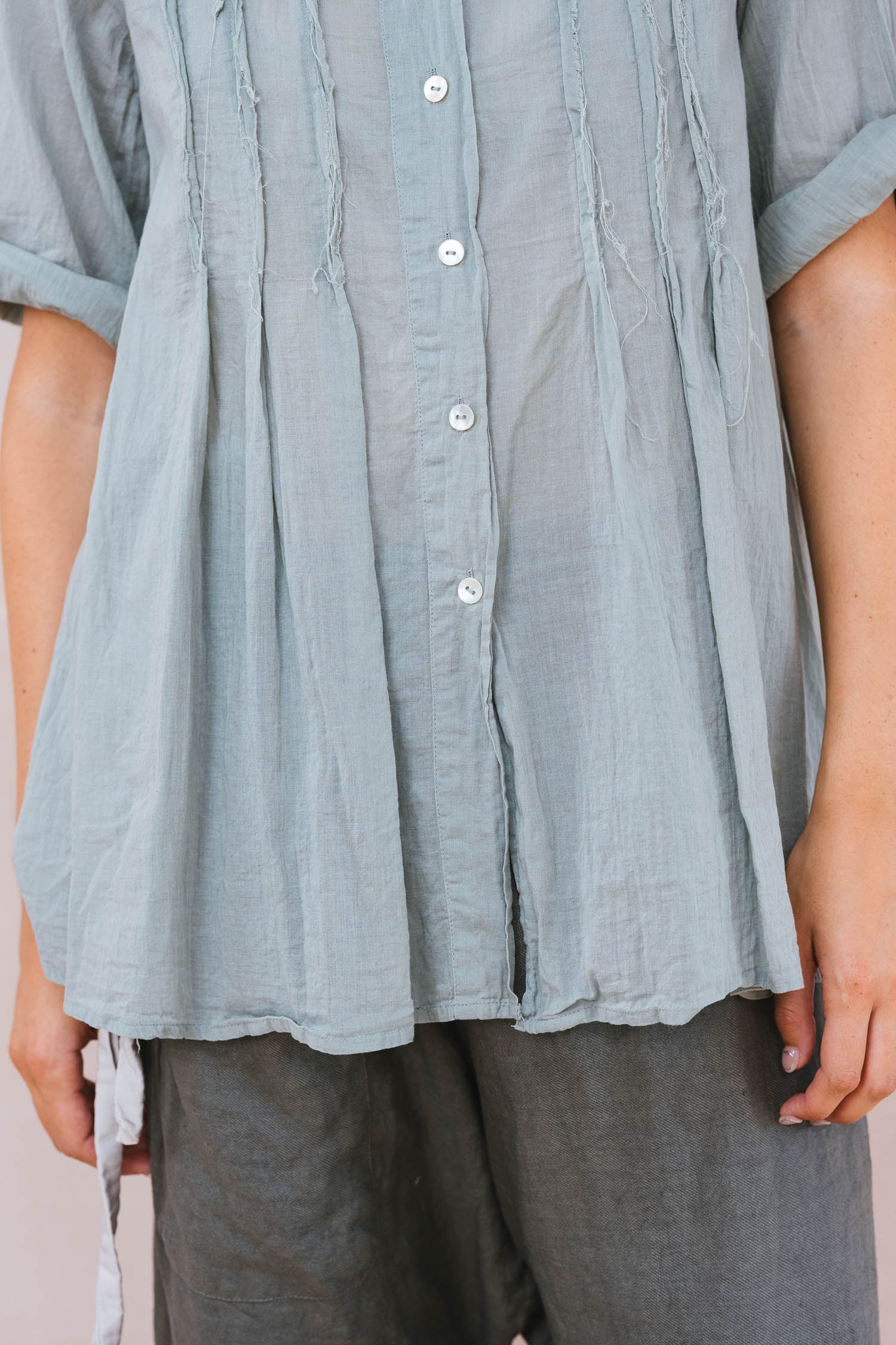 cuffless pleat shirt cotton voile