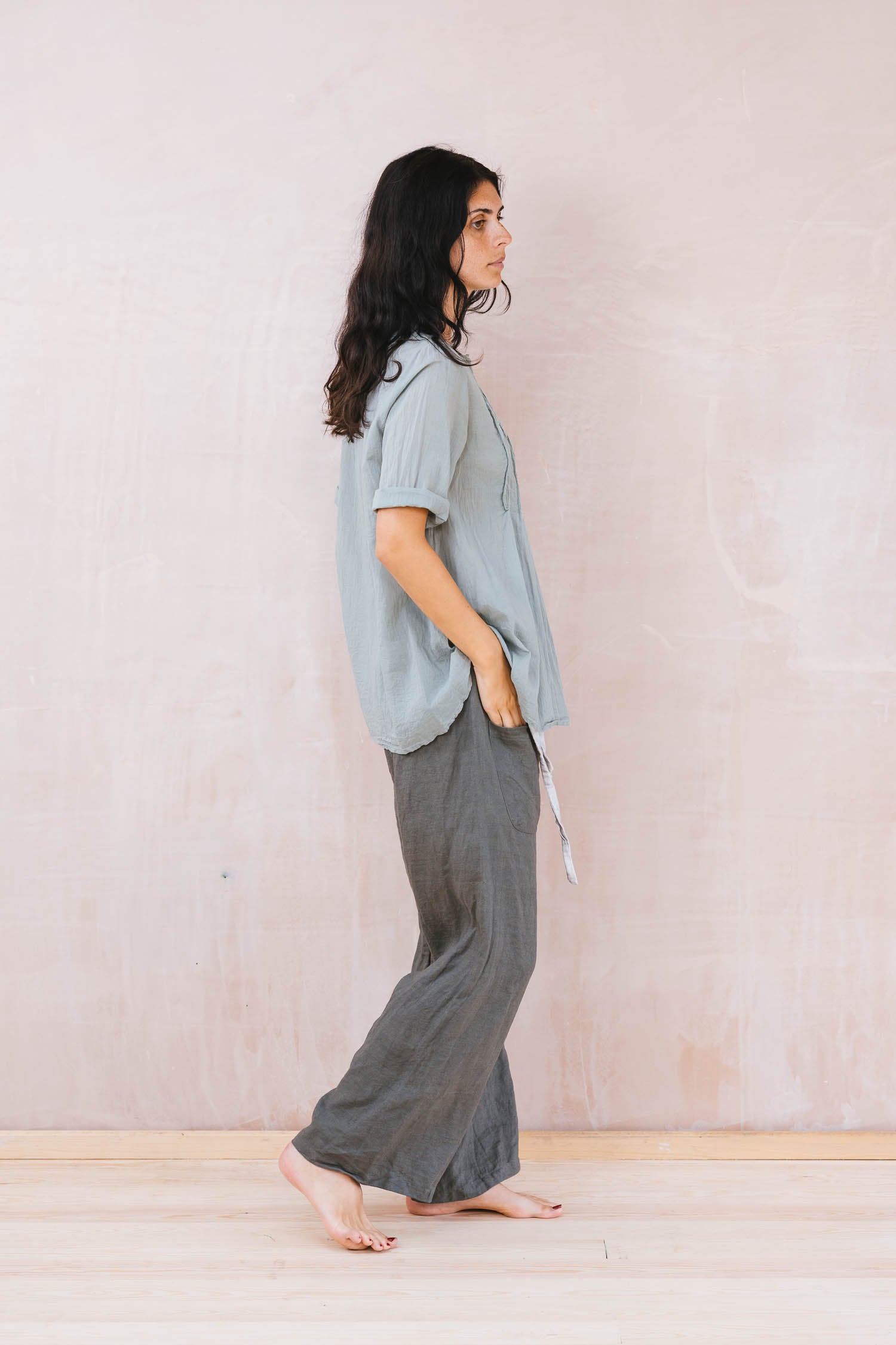 cuffless pleat shirt cotton voile