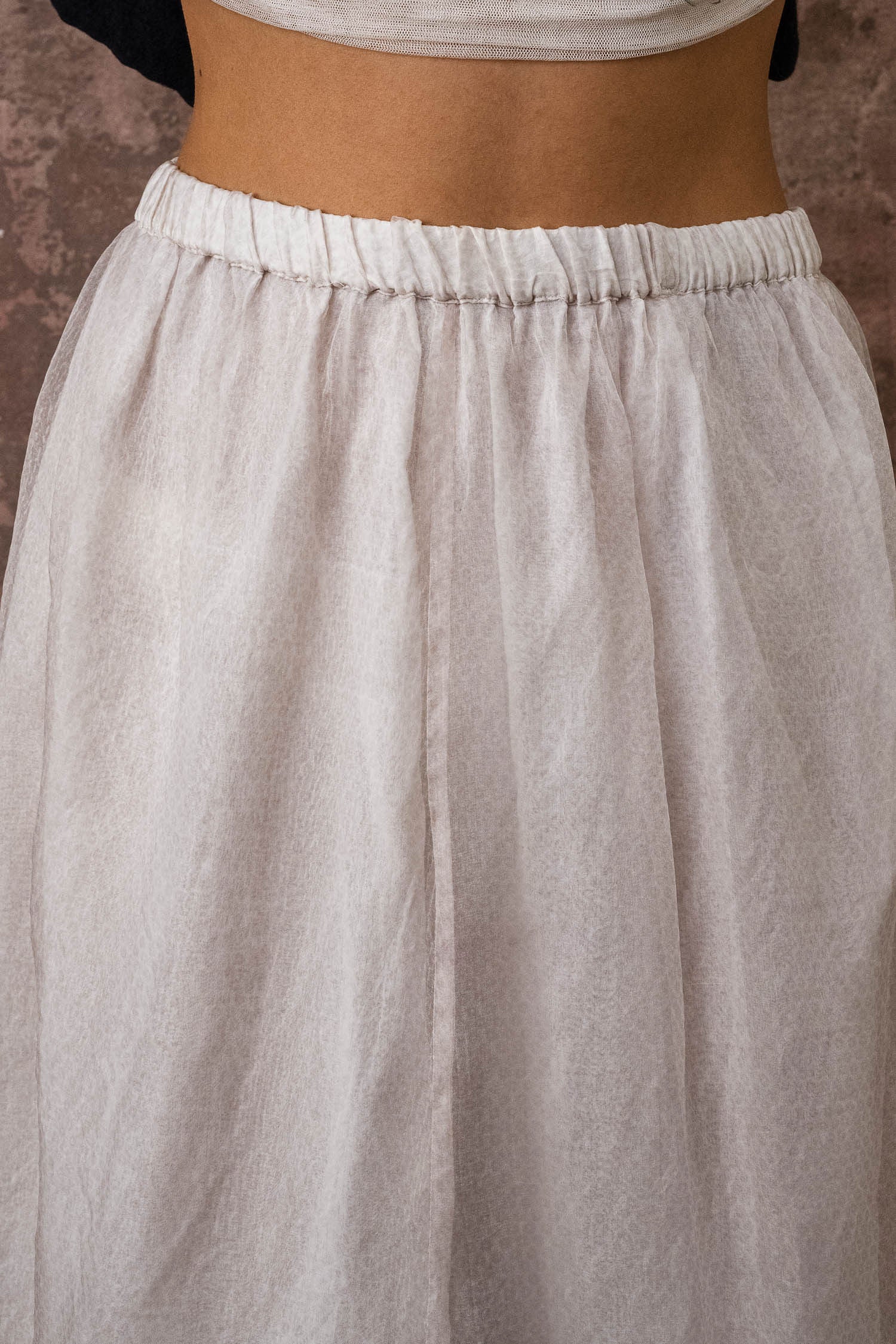 elastic top skirt silk organza print
