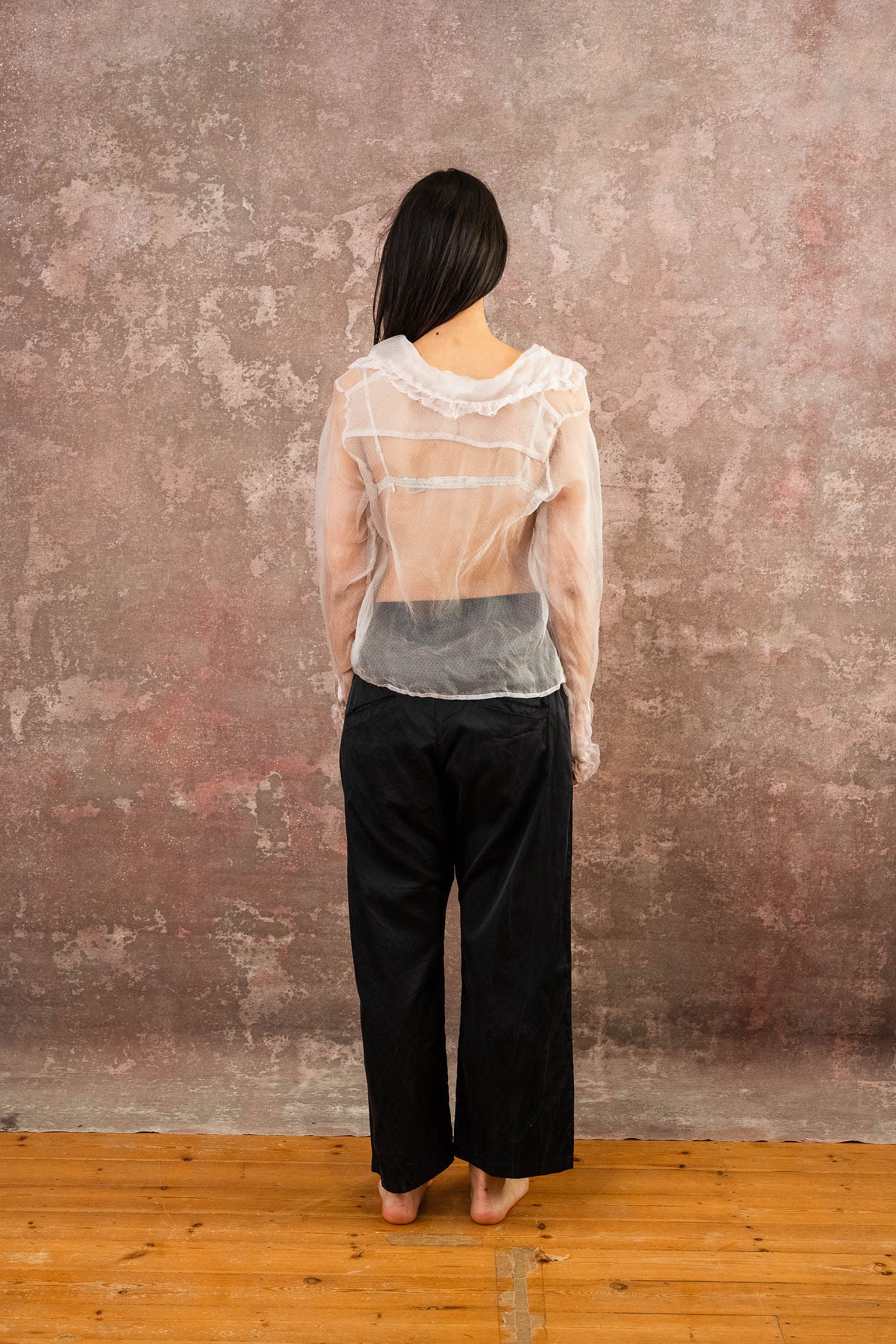 frill blouse organza print