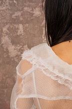 frill blouse organza print