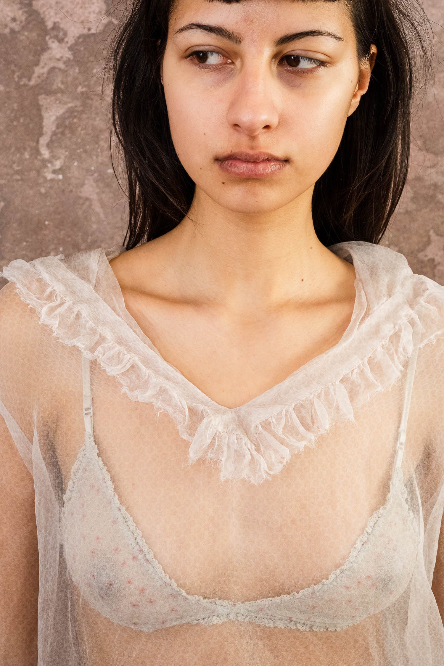 frill blouse organza print