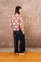 frill front party shirt silk cotton voile print