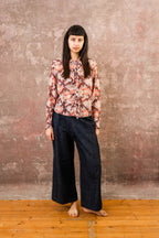 frill front party shirt silk cotton voile print