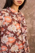 frill front party shirt silk cotton voile print