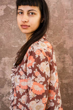 frill front party shirt silk cotton voile print
