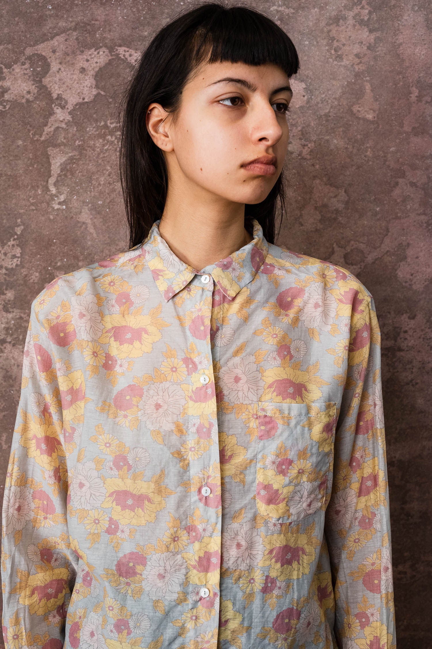 man shirt silk cotton voile print