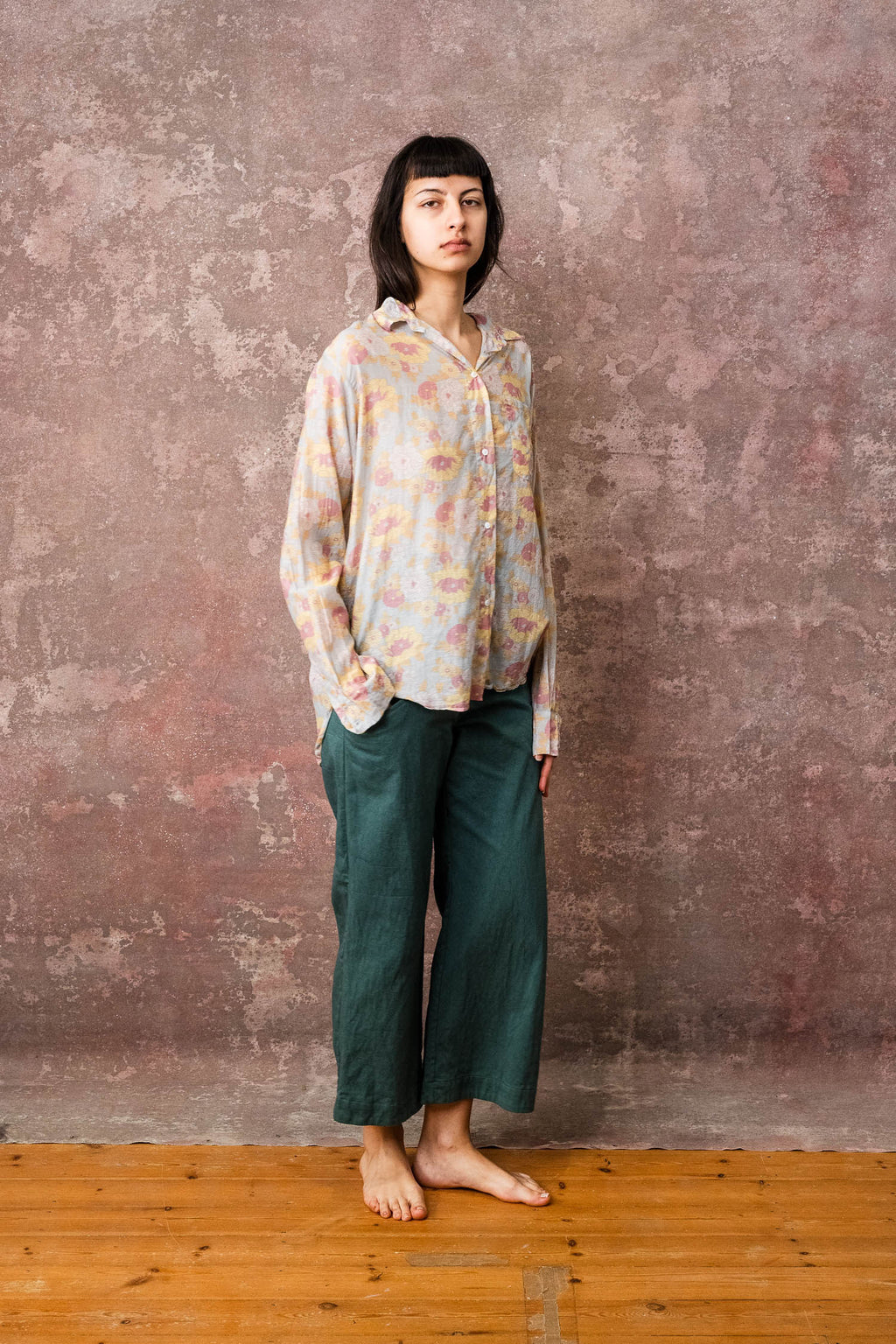 man shirt silk cotton voile print
