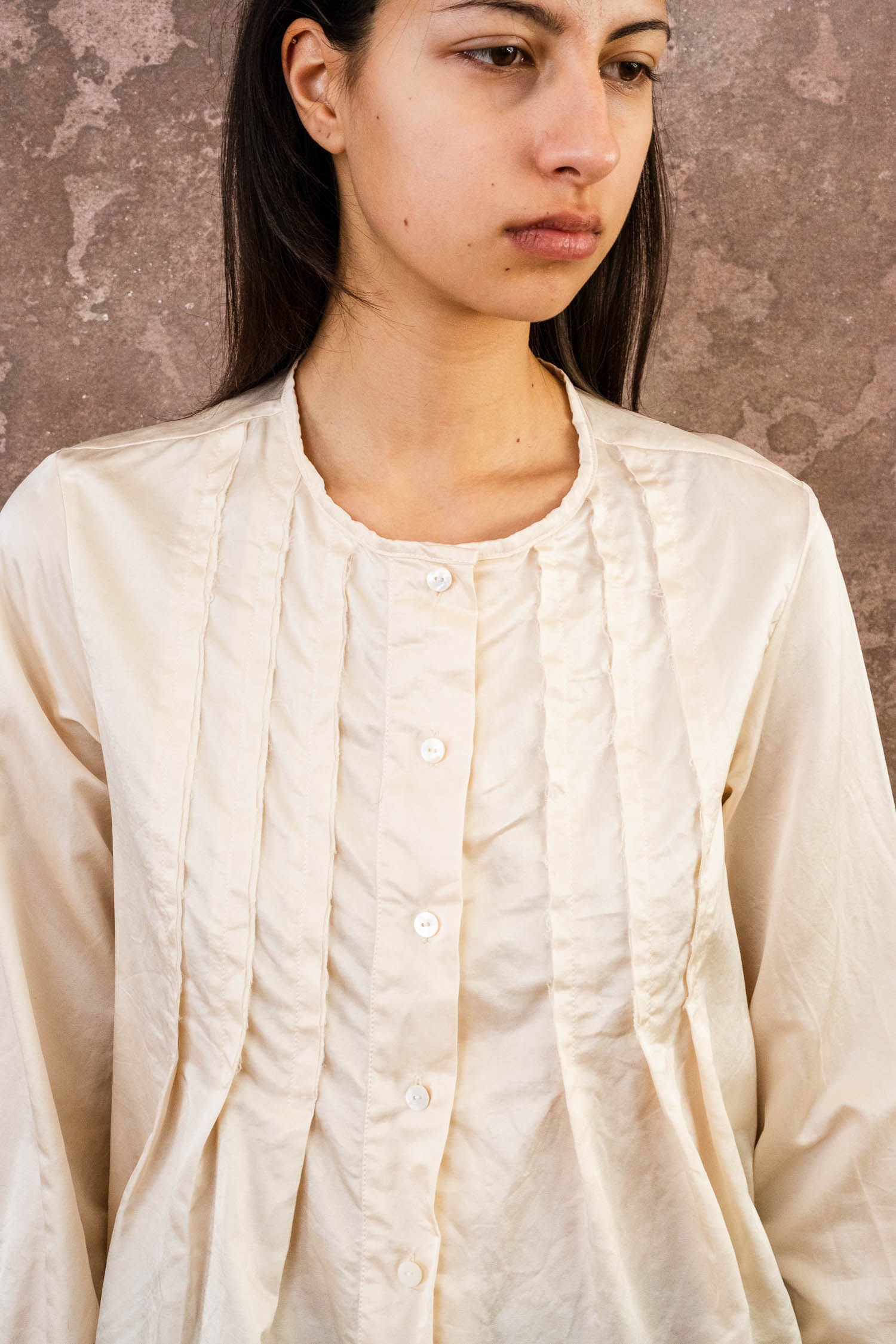pleat shirt silk cotton satin