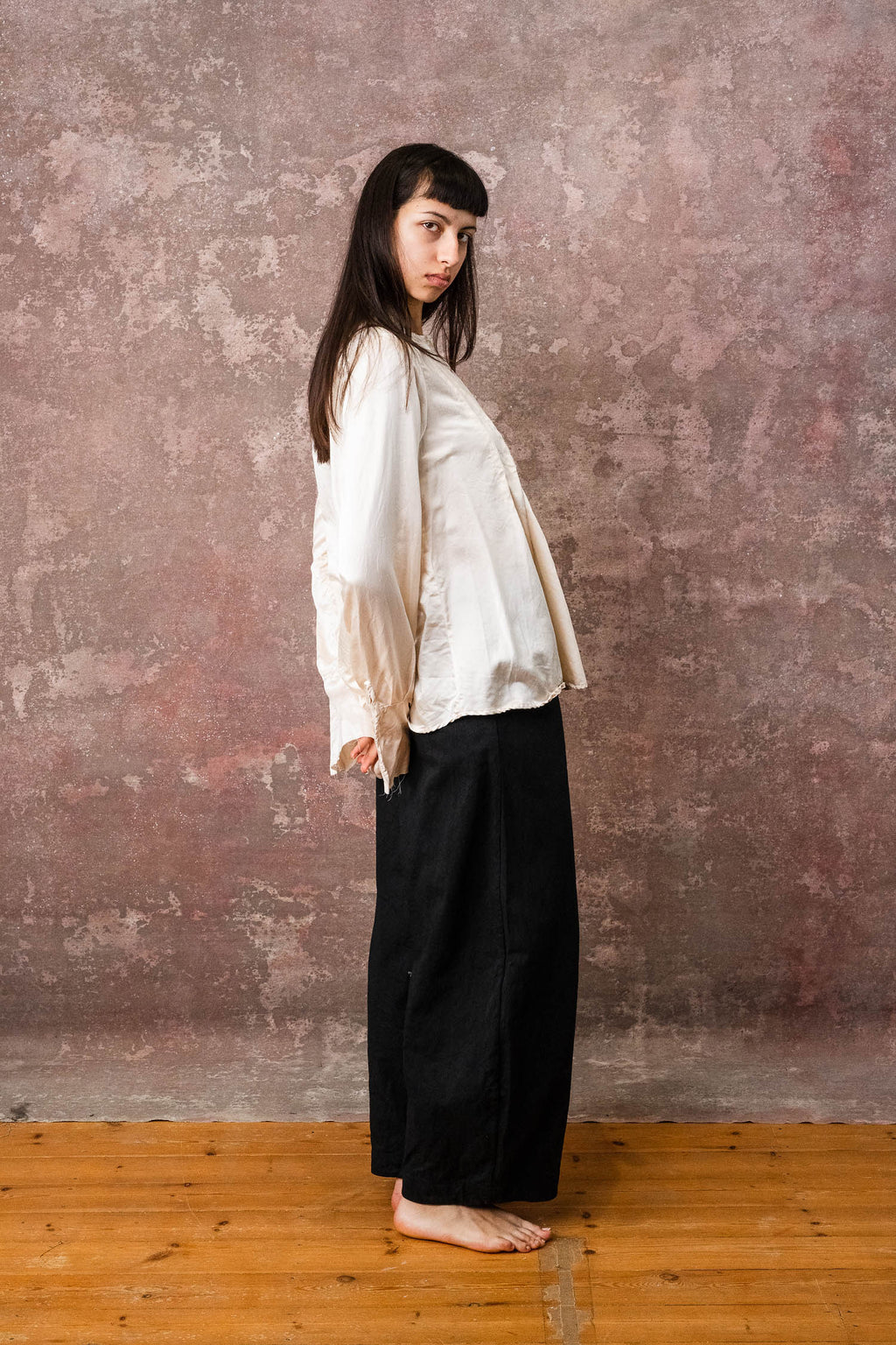 pleat shirt silk cotton satin