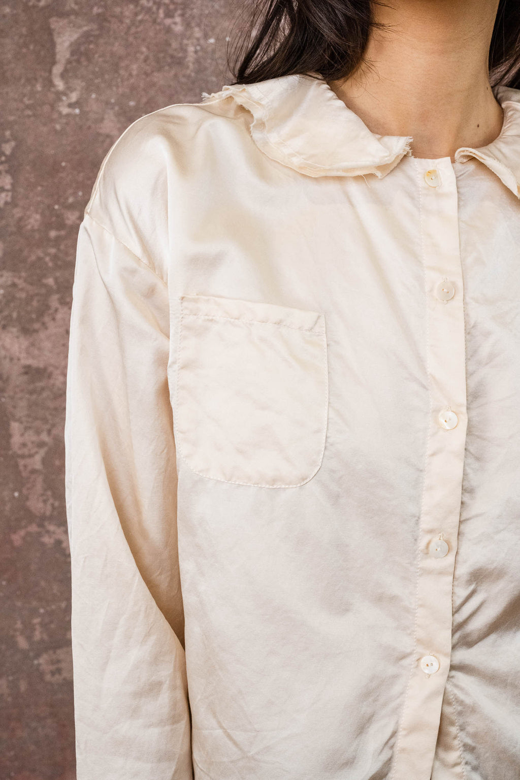 round collar blouse silk cotton satin