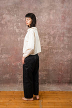 round collar blouse silk cotton satin