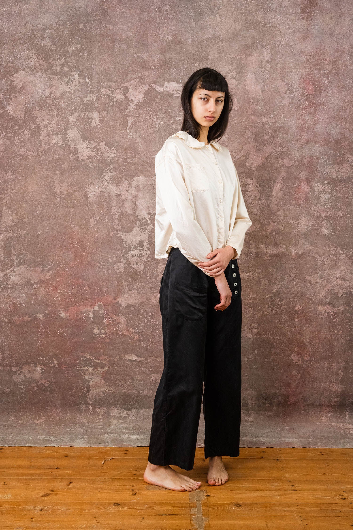 round collar blouse silk cotton satin