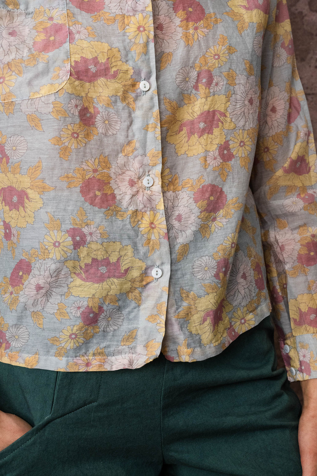 round collar shirt silk cotton voile print