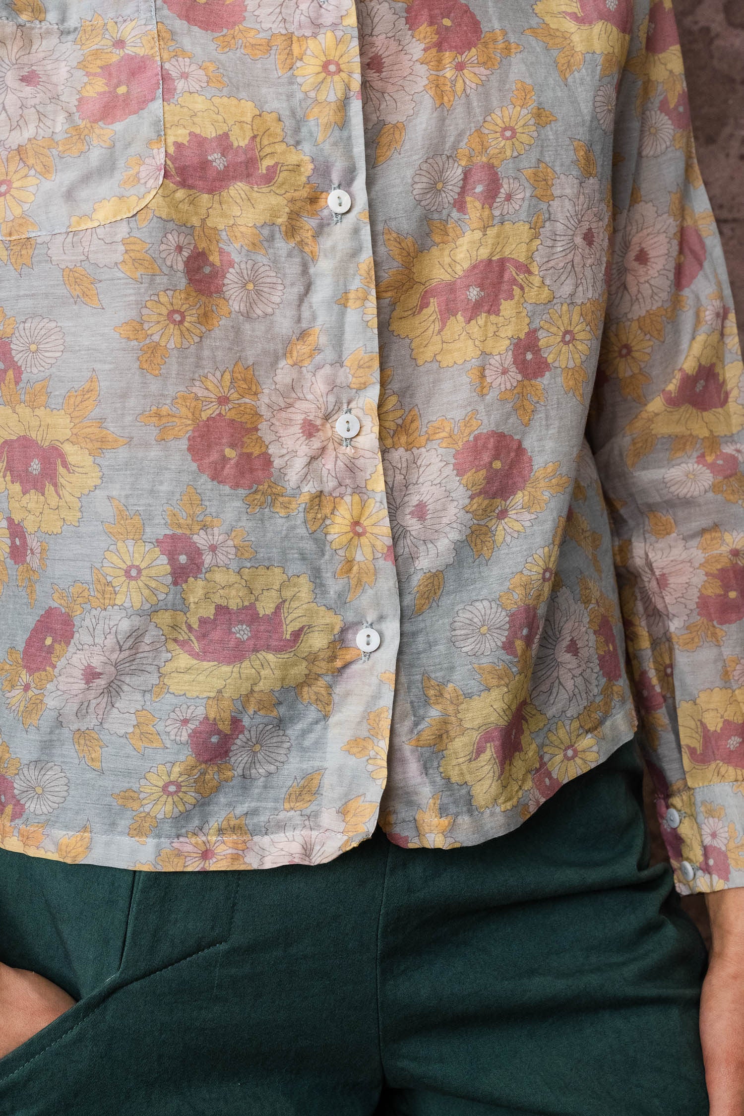 round collar shirt silk cotton voile print