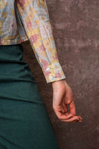 round collar shirt silk cotton voile print