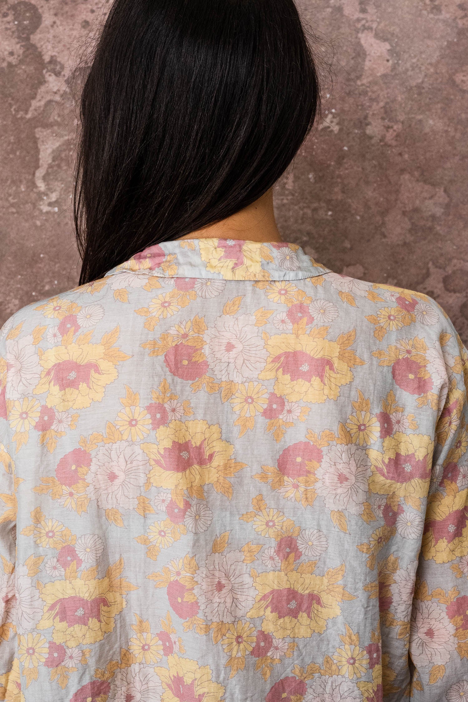 round collar shirt silk cotton voile print
