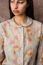 round collar shirt silk cotton voile print