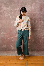 round collar shirt silk cotton voile print