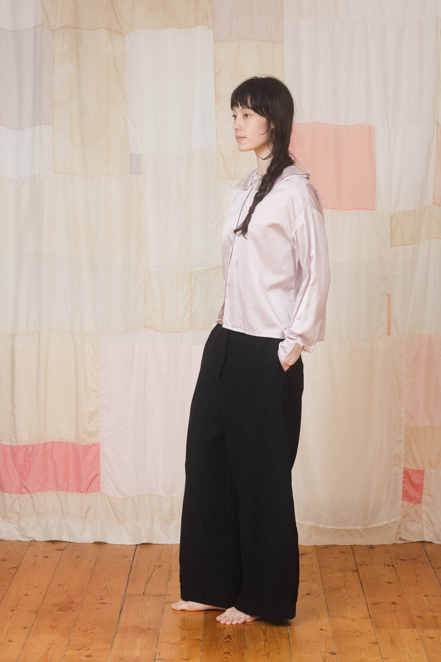sale round collar blouse silk cotton satin