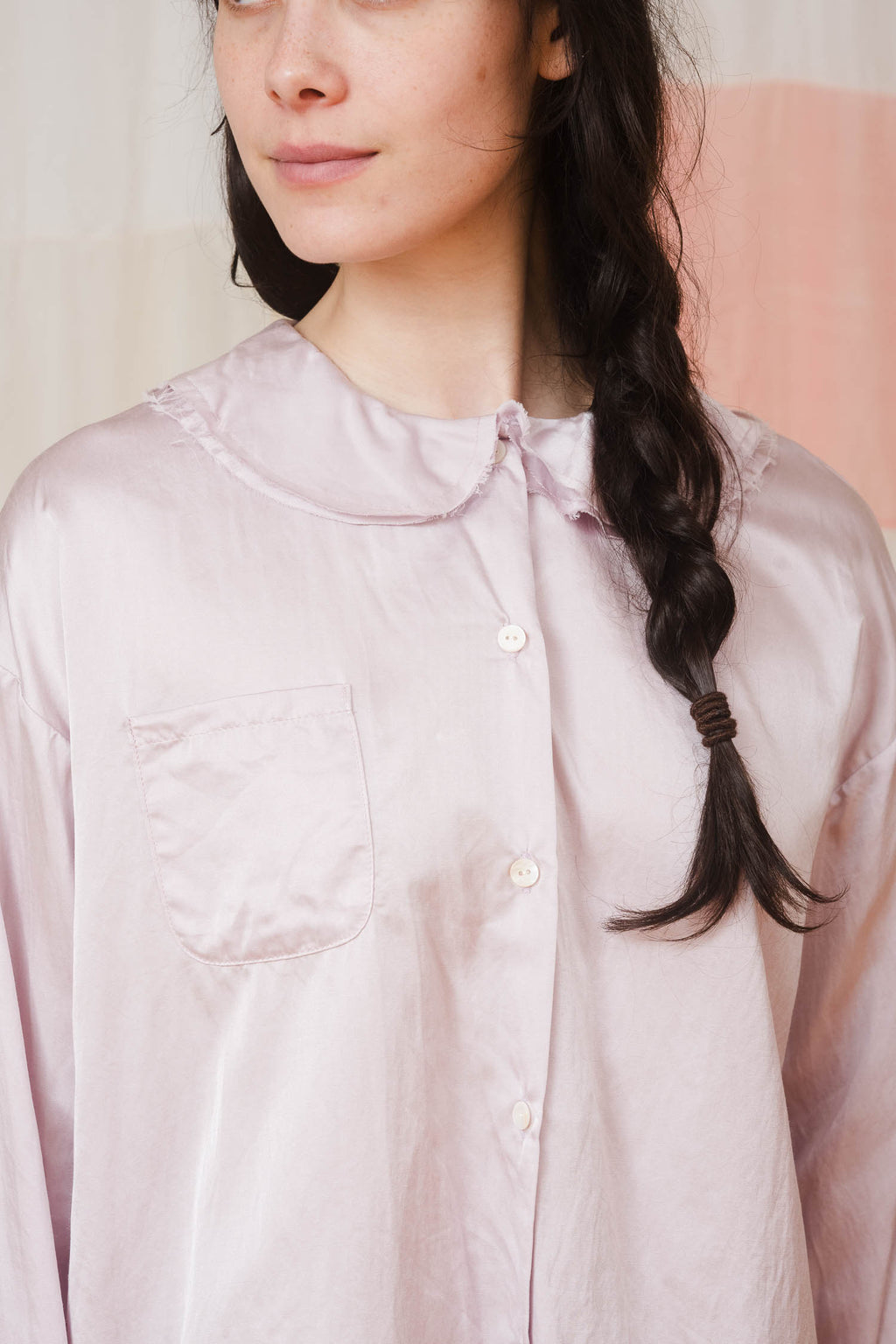 sale round collar blouse silk cotton satin