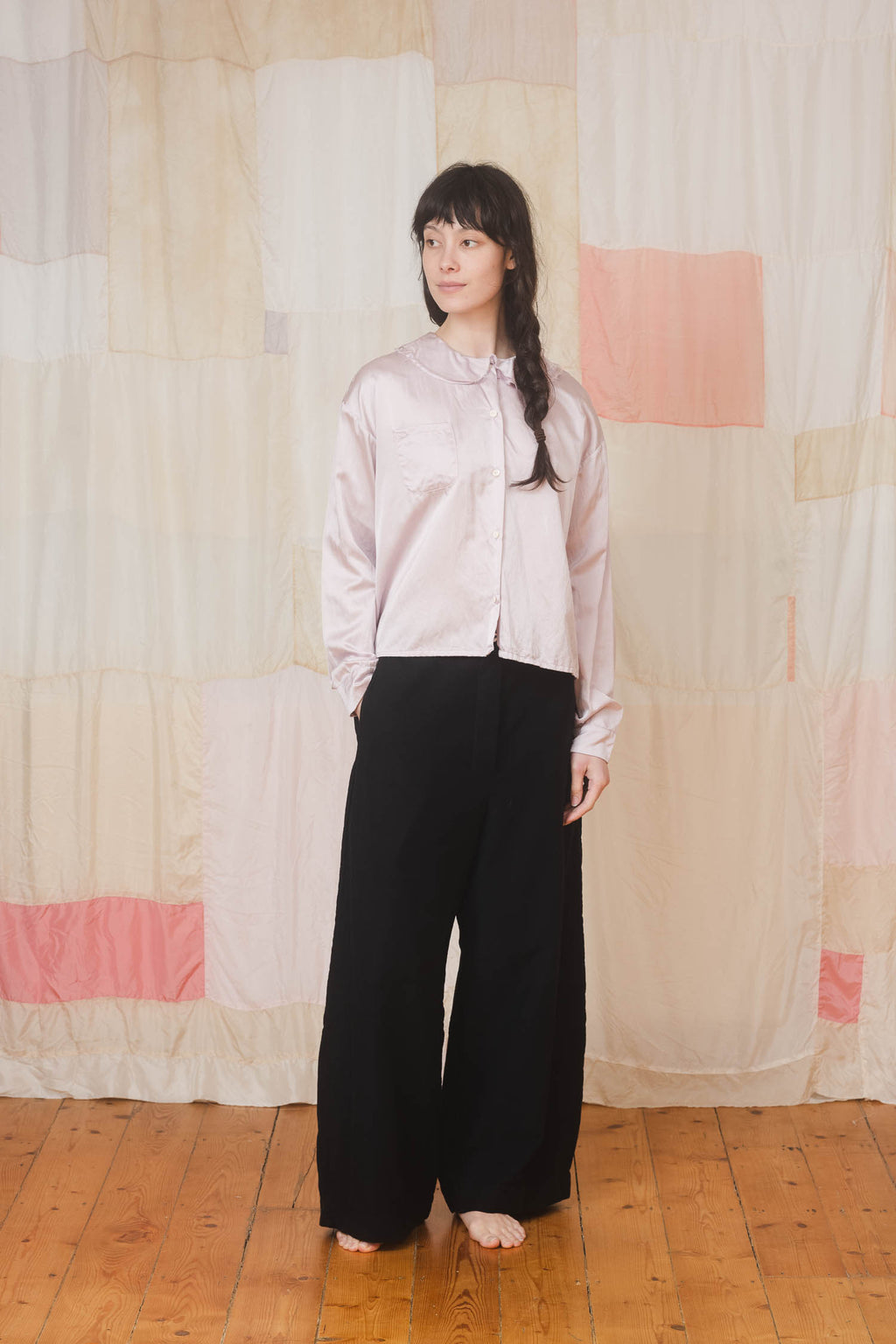 sale round collar blouse silk cotton satin