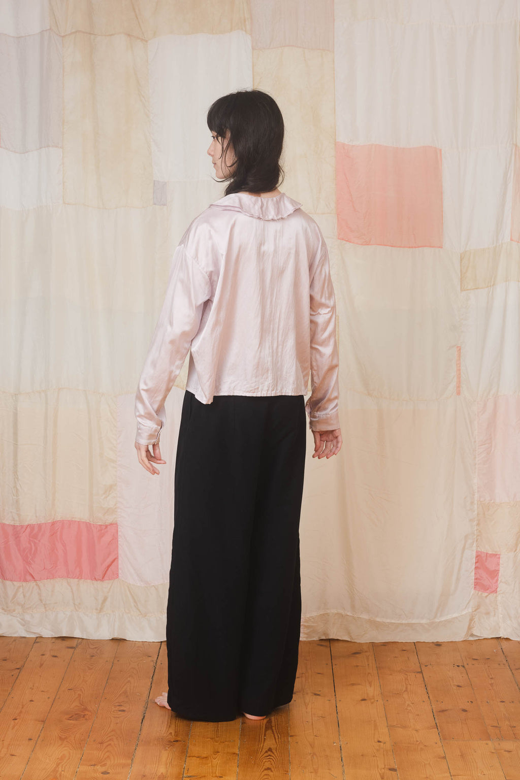 sale round collar blouse silk cotton satin
