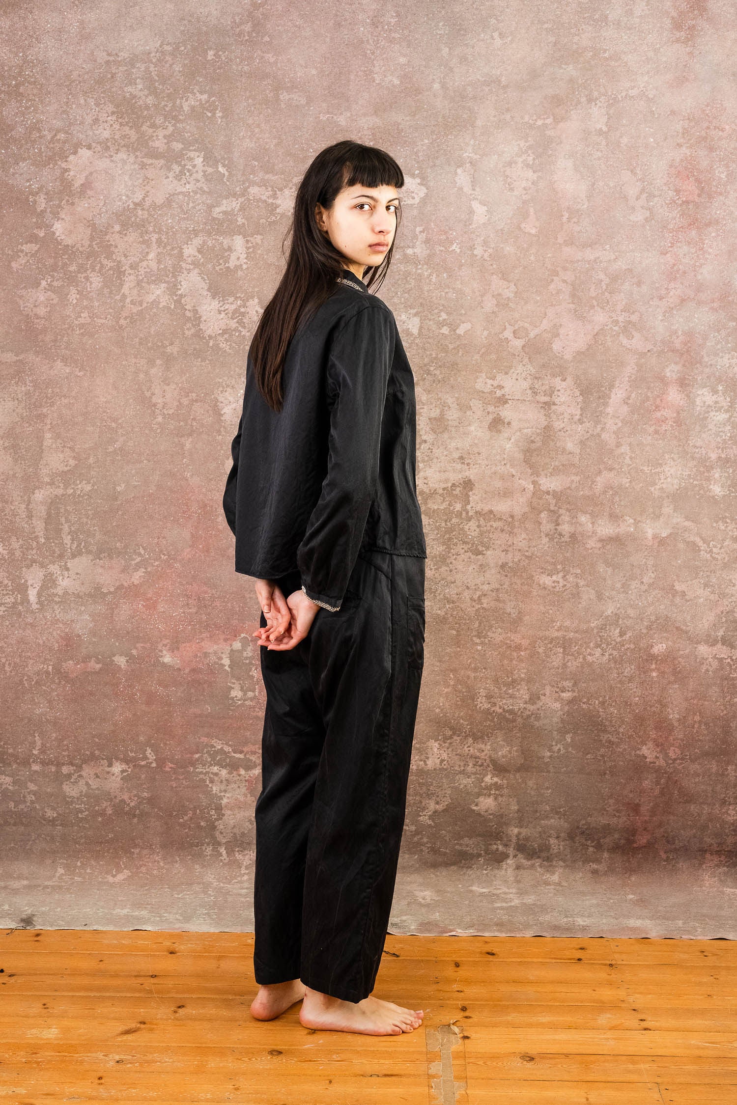 embroidered collar shirt silk cotton croccante