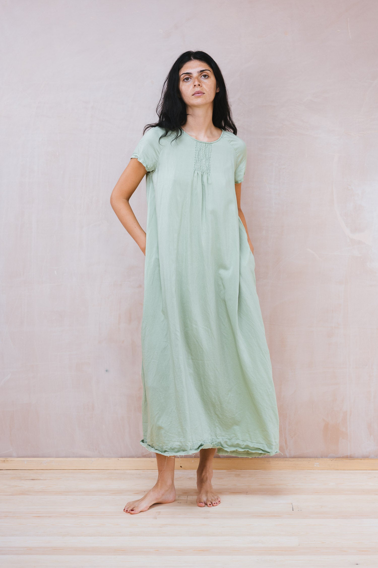 smock dress silk cotton satin