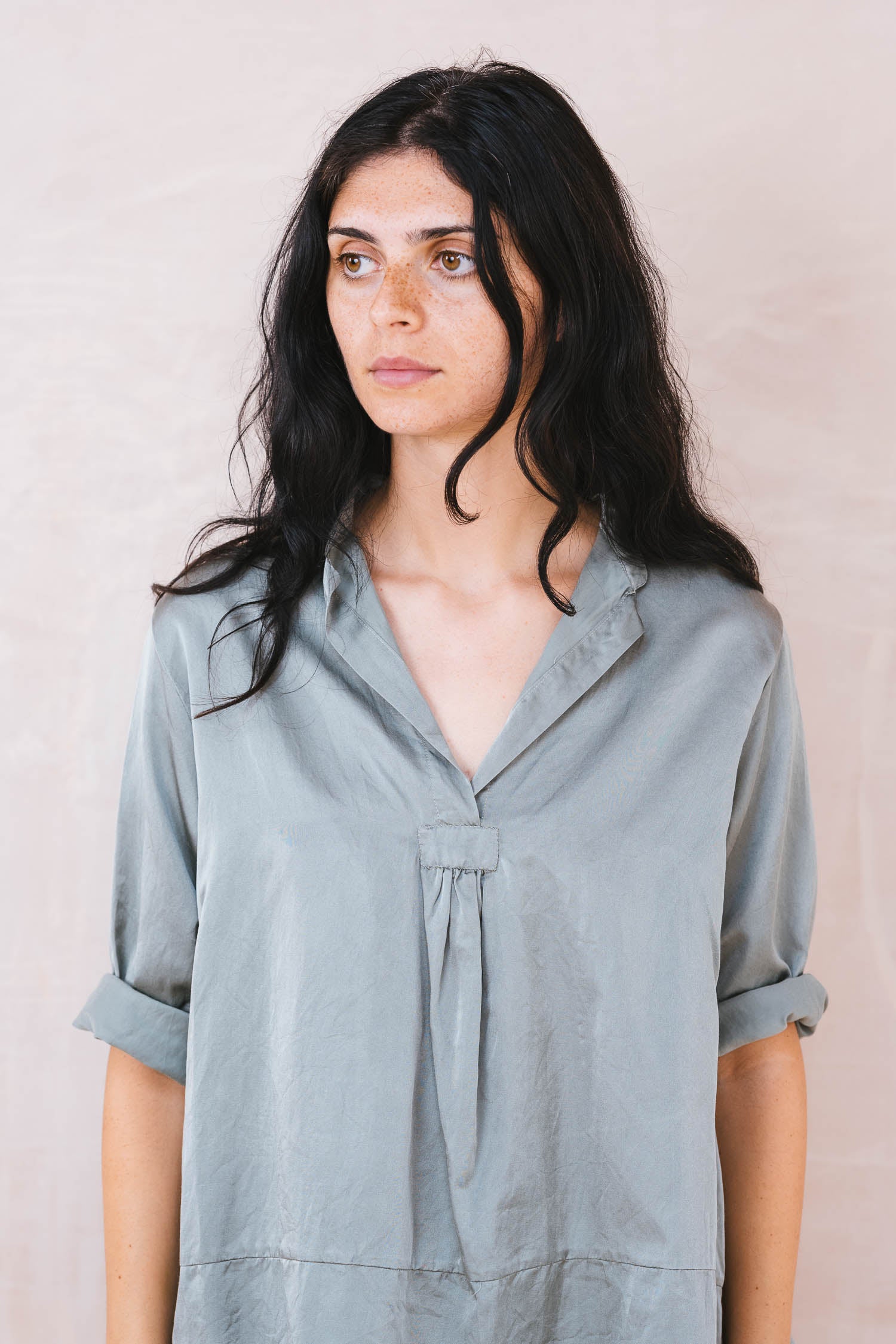 sunny shirt long silk cotton satin
