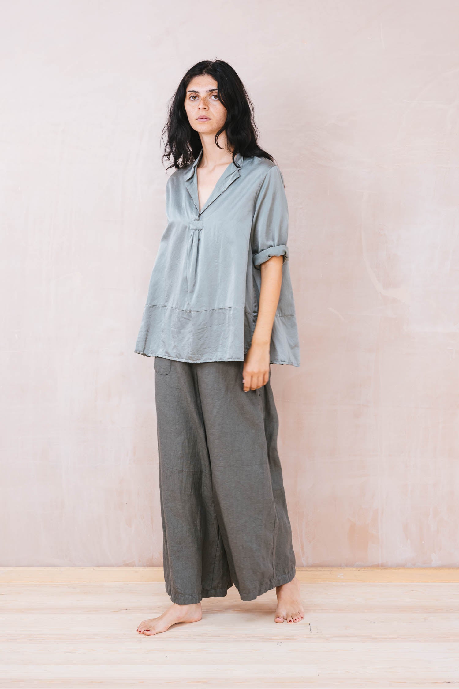 sunny shirt long silk cotton satin