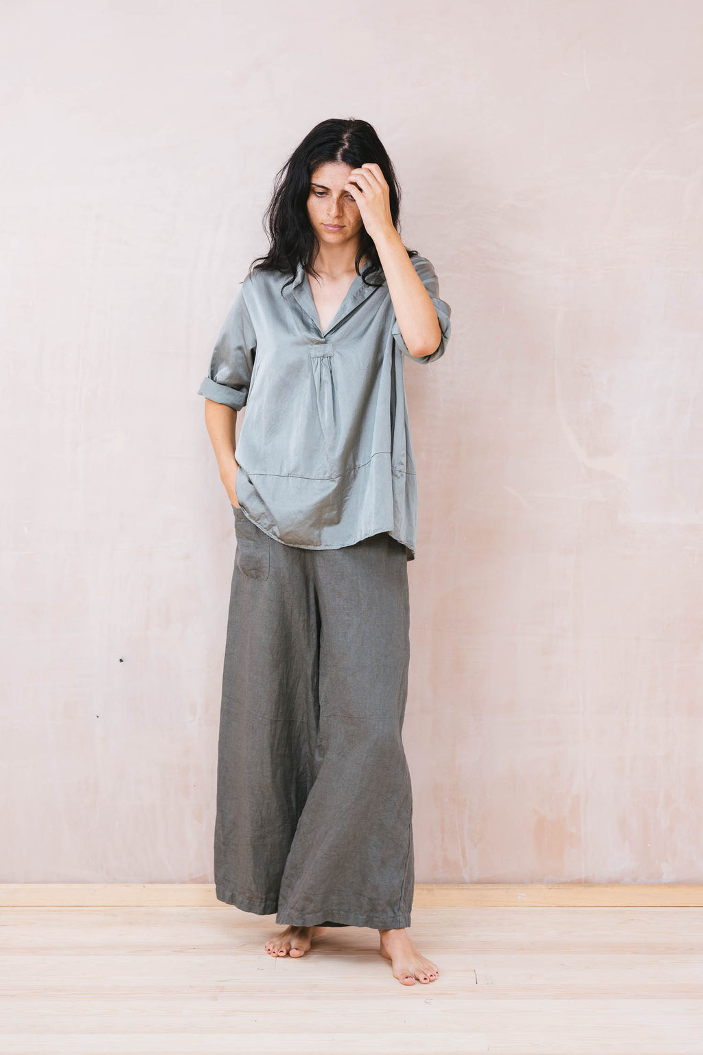 sunny shirt long silk cotton satin