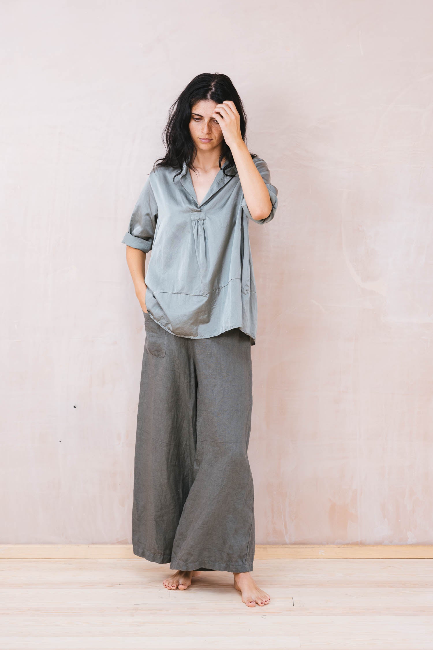 sunny shirt long silk cotton satin