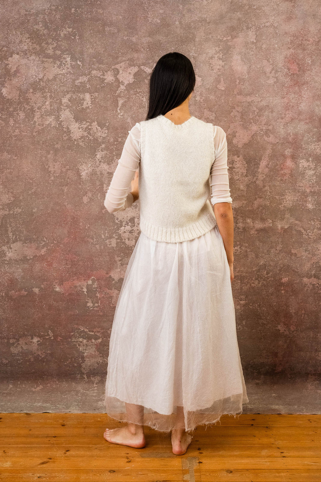 elastic top skirt silk organza print