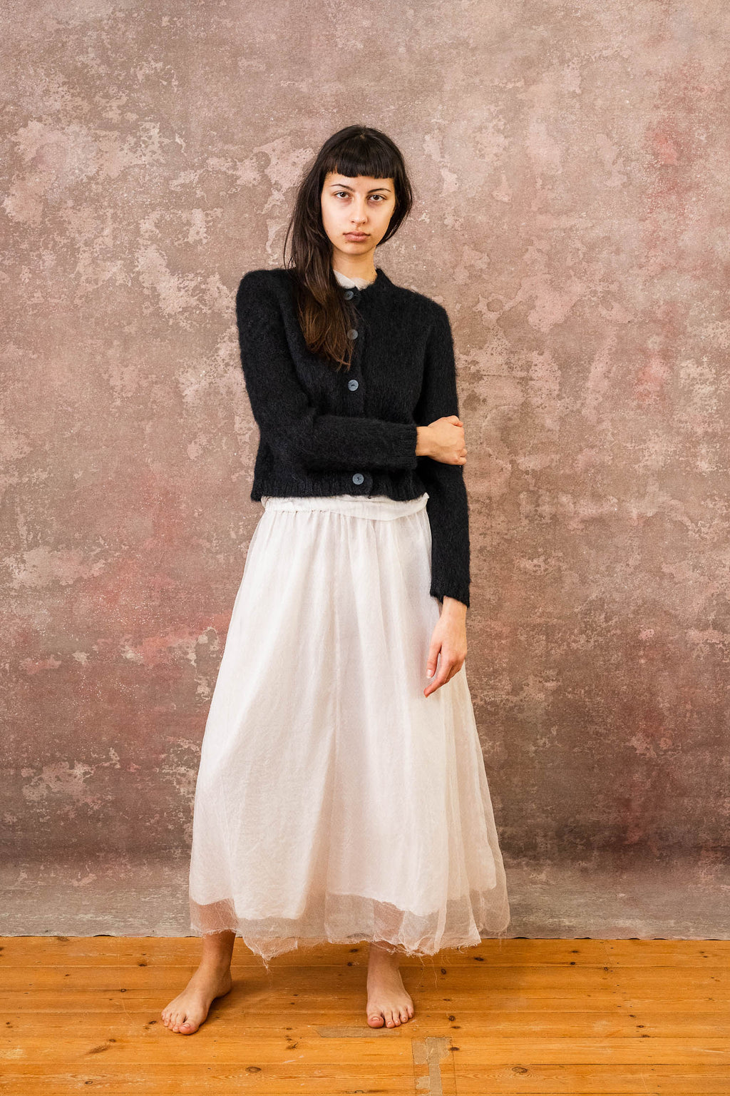 elastic top skirt silk organza print