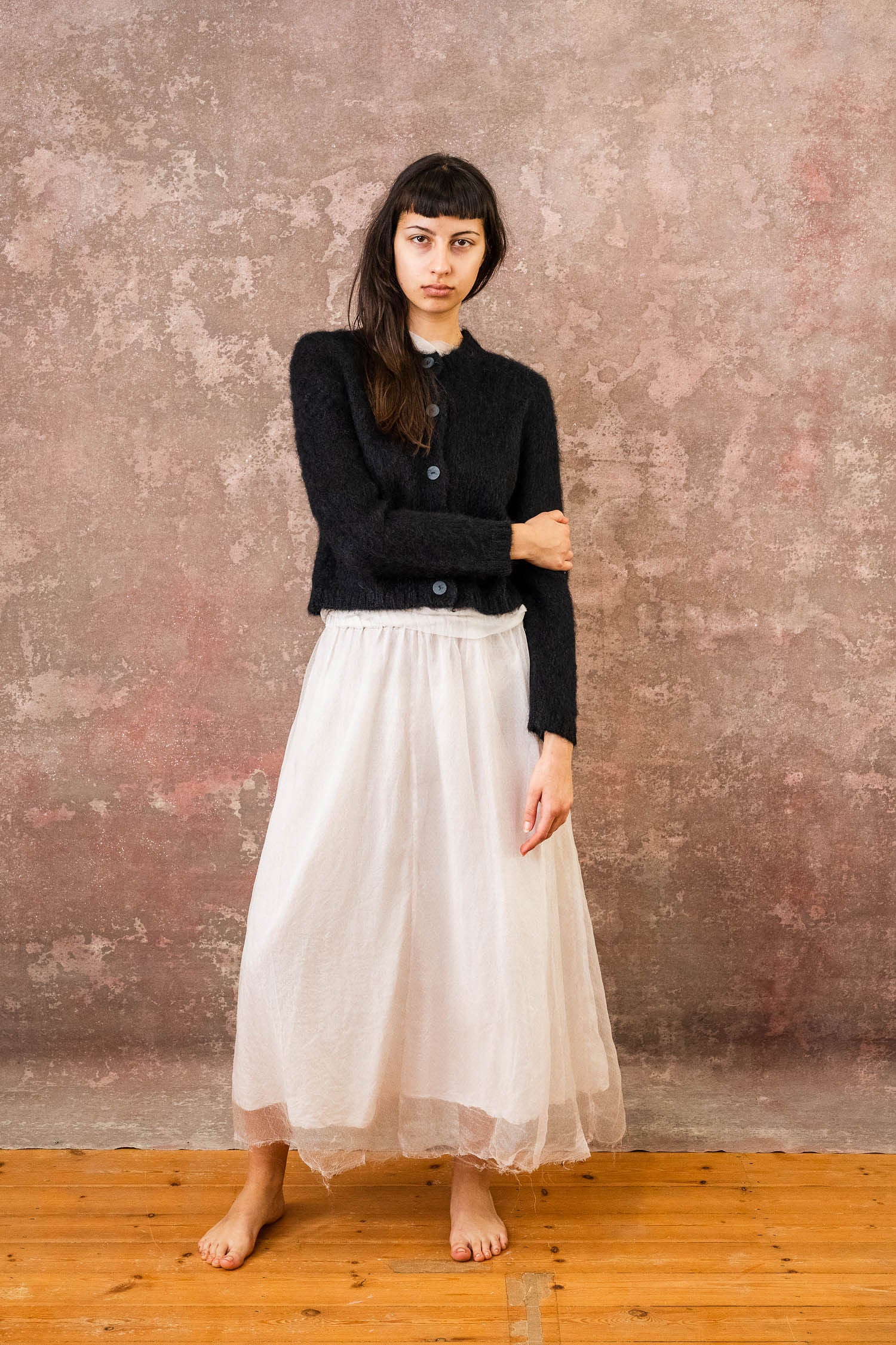 elastic top skirt silk organza print