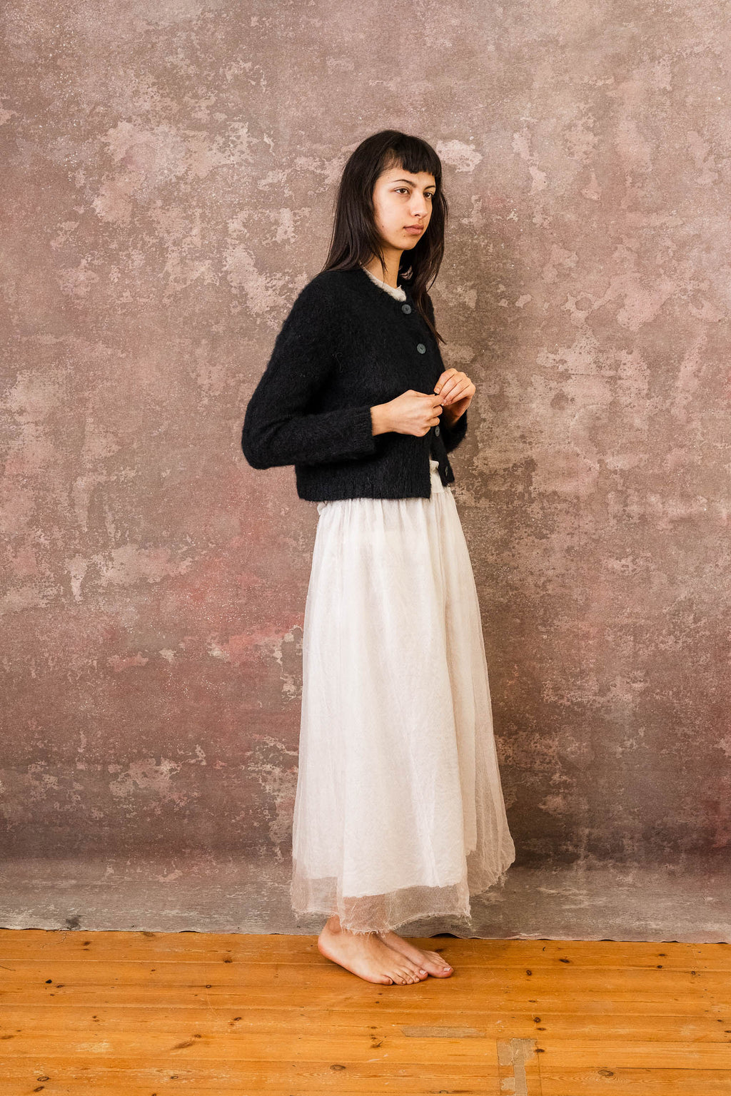 elastic top skirt silk organza print