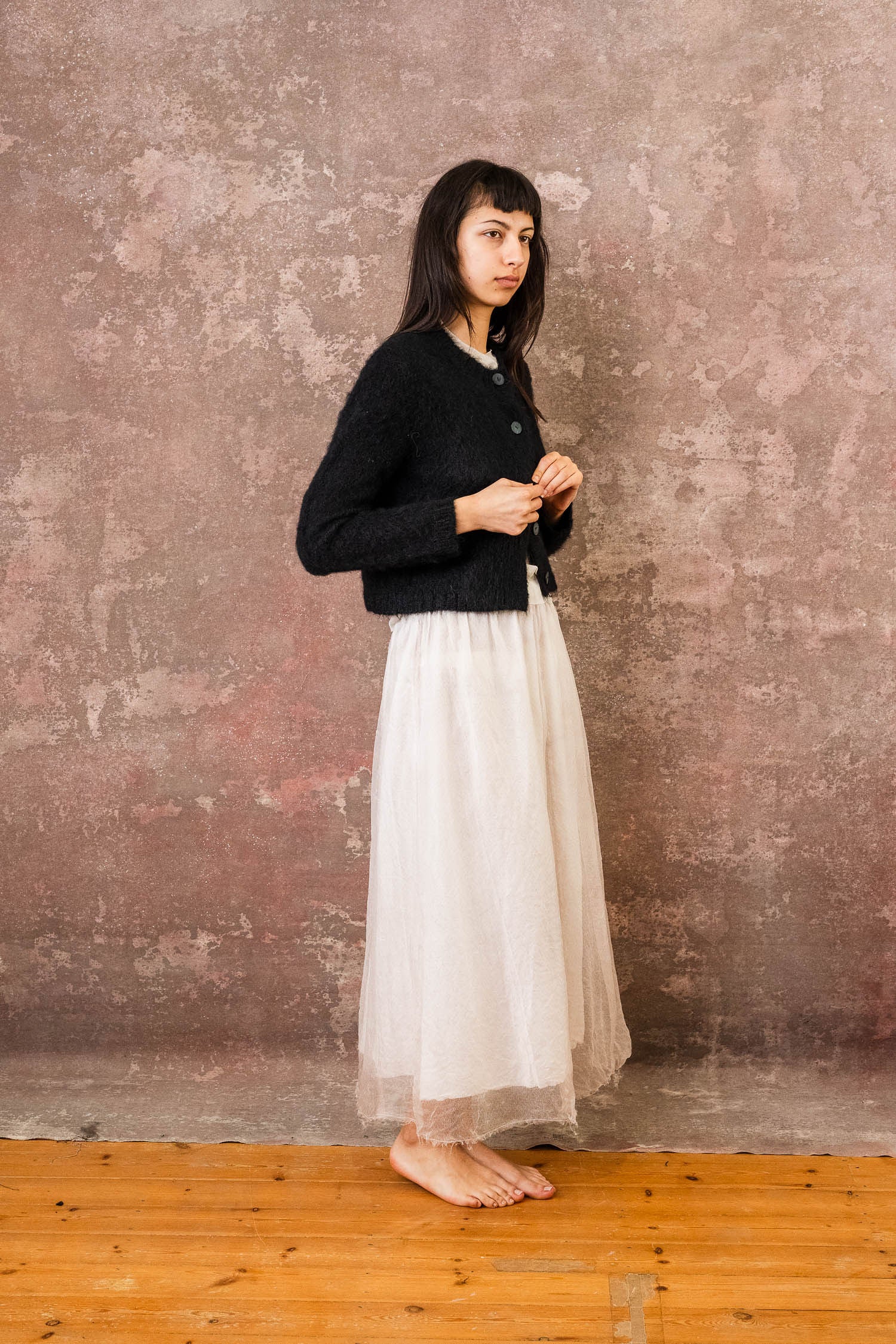elastic top skirt silk organza print