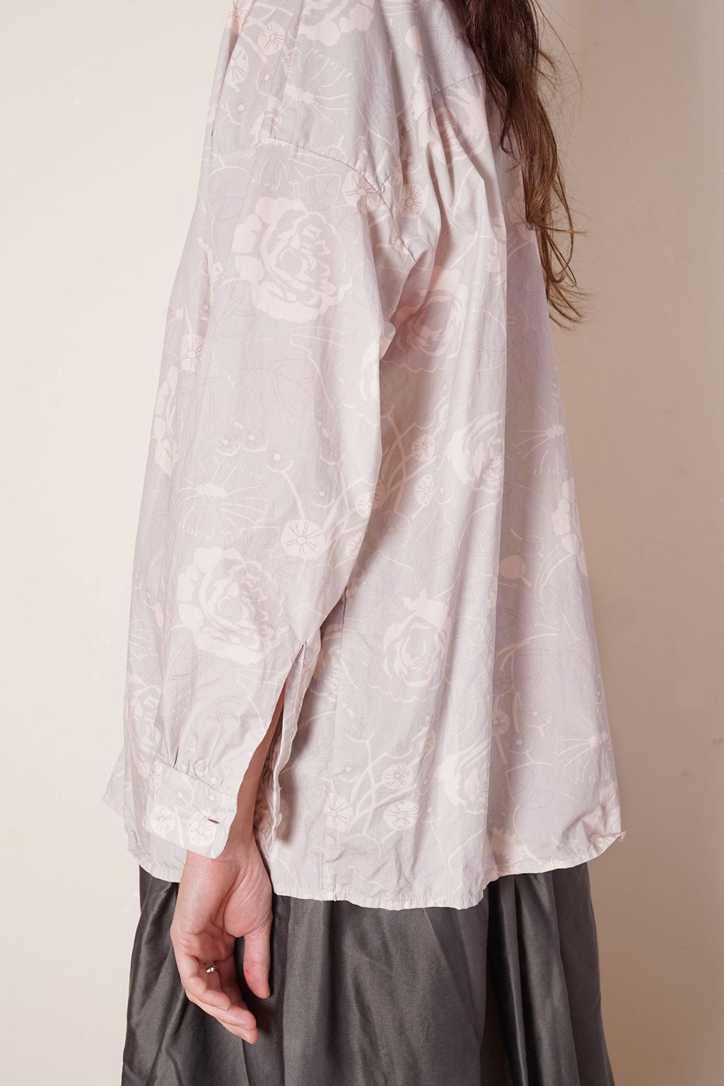 button thru shirt cotton poplin rose print