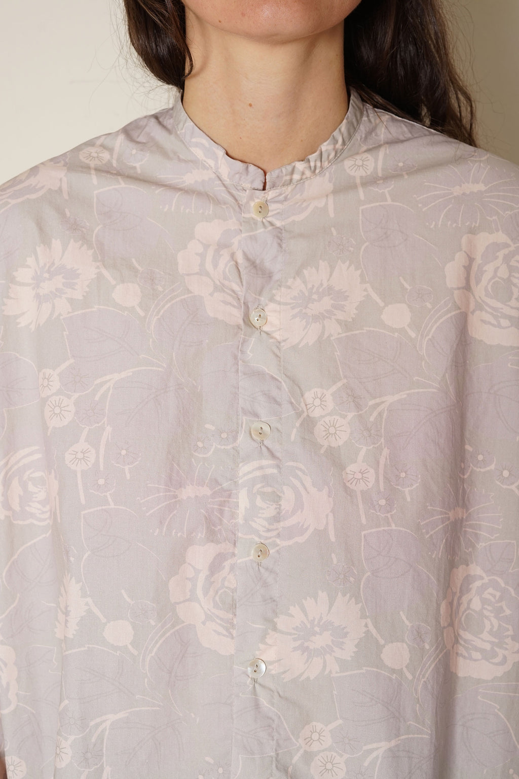 button thru shirt cotton poplin rose print