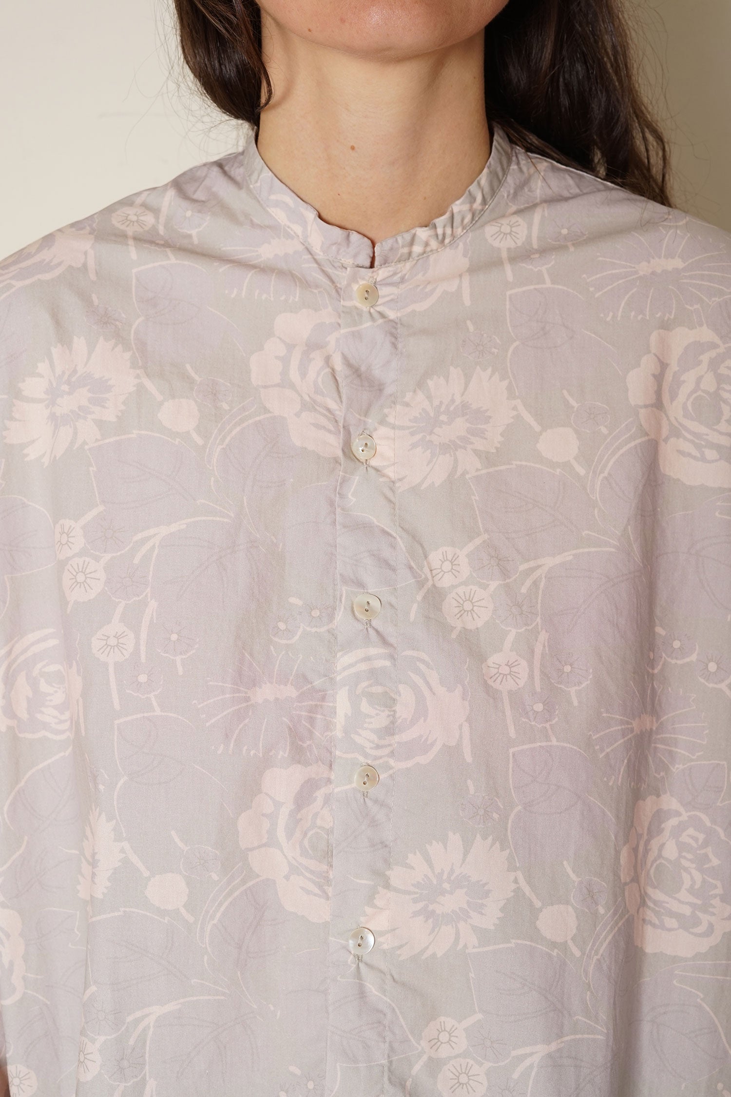 button thru shirt cotton poplin rose print