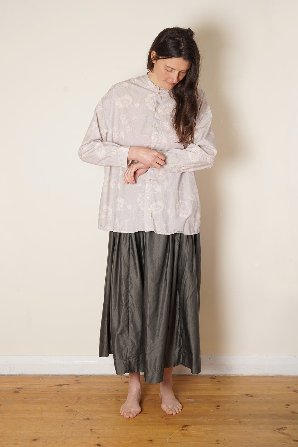 button thru shirt cotton poplin rose print