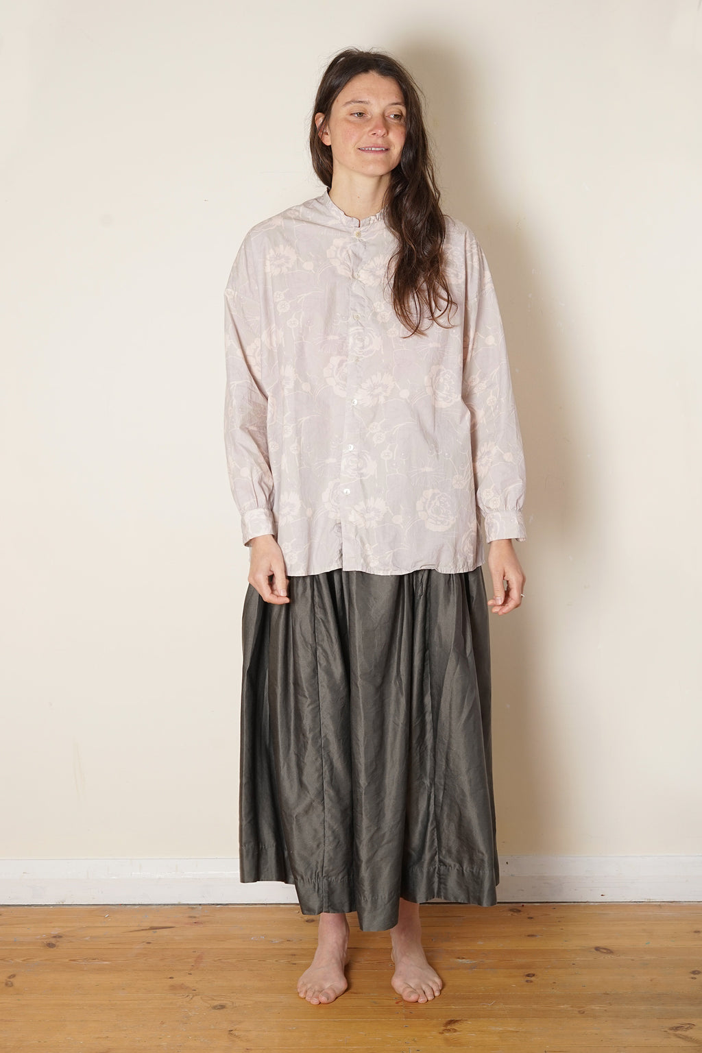 button thru shirt cotton poplin rose print