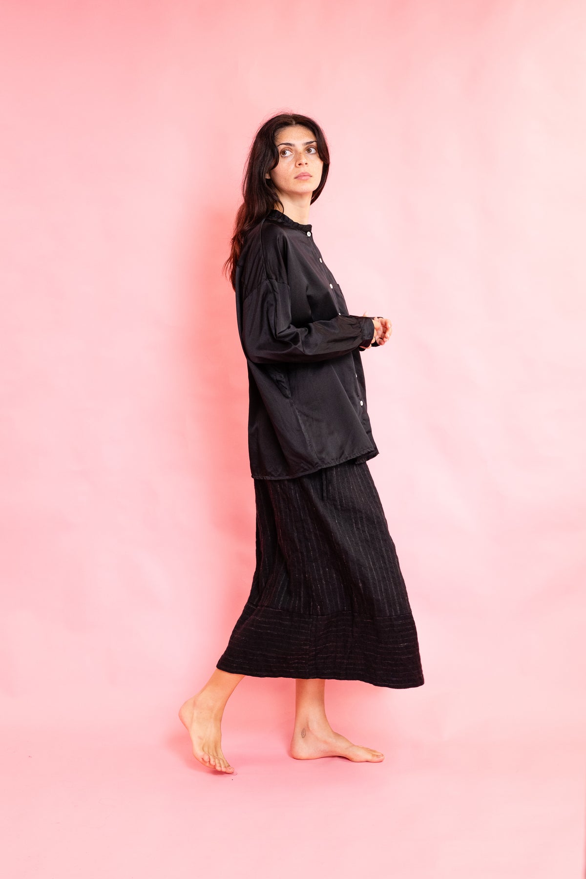 button thru shirt silk cotton satin