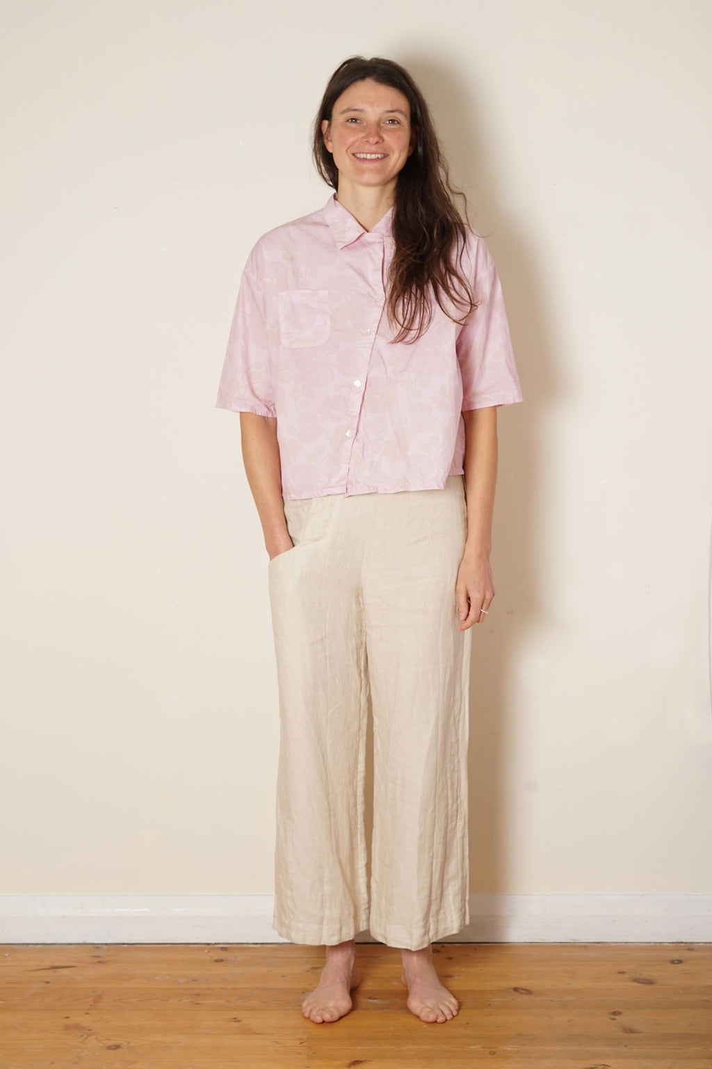 clean new shirt cotton poplin rose print