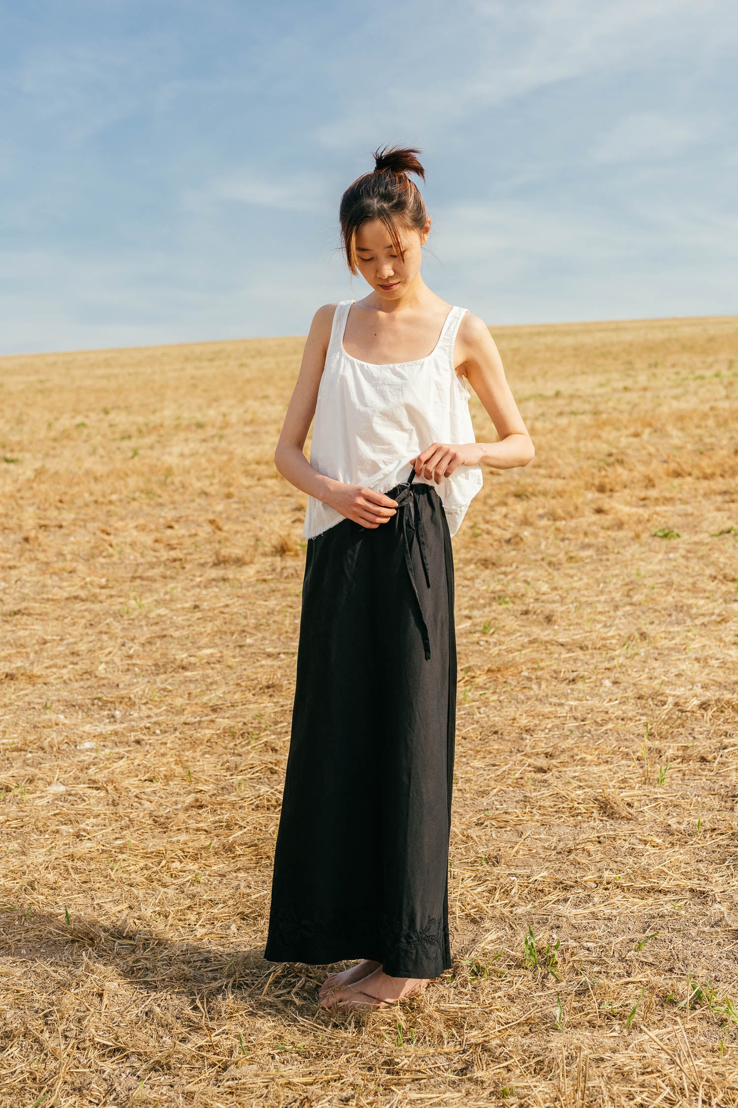 sale cutwork skirt long silk cotton satin