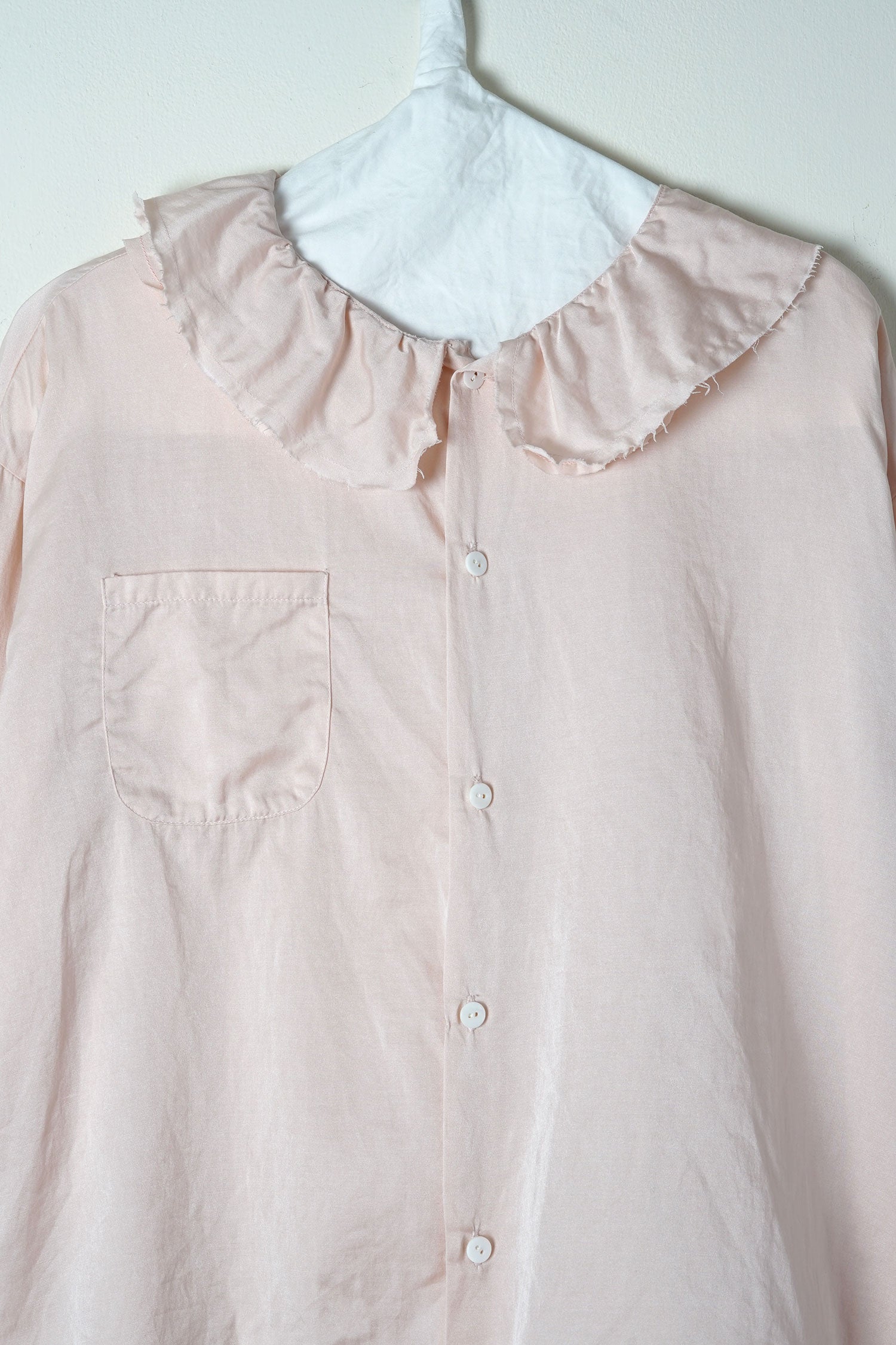 puckered collar blouse silk cotton satin