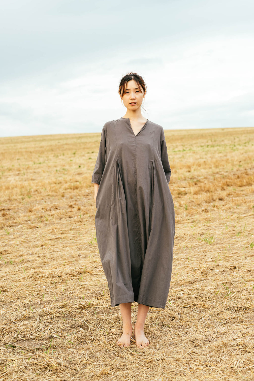 sale double pleat dress cotton cambric