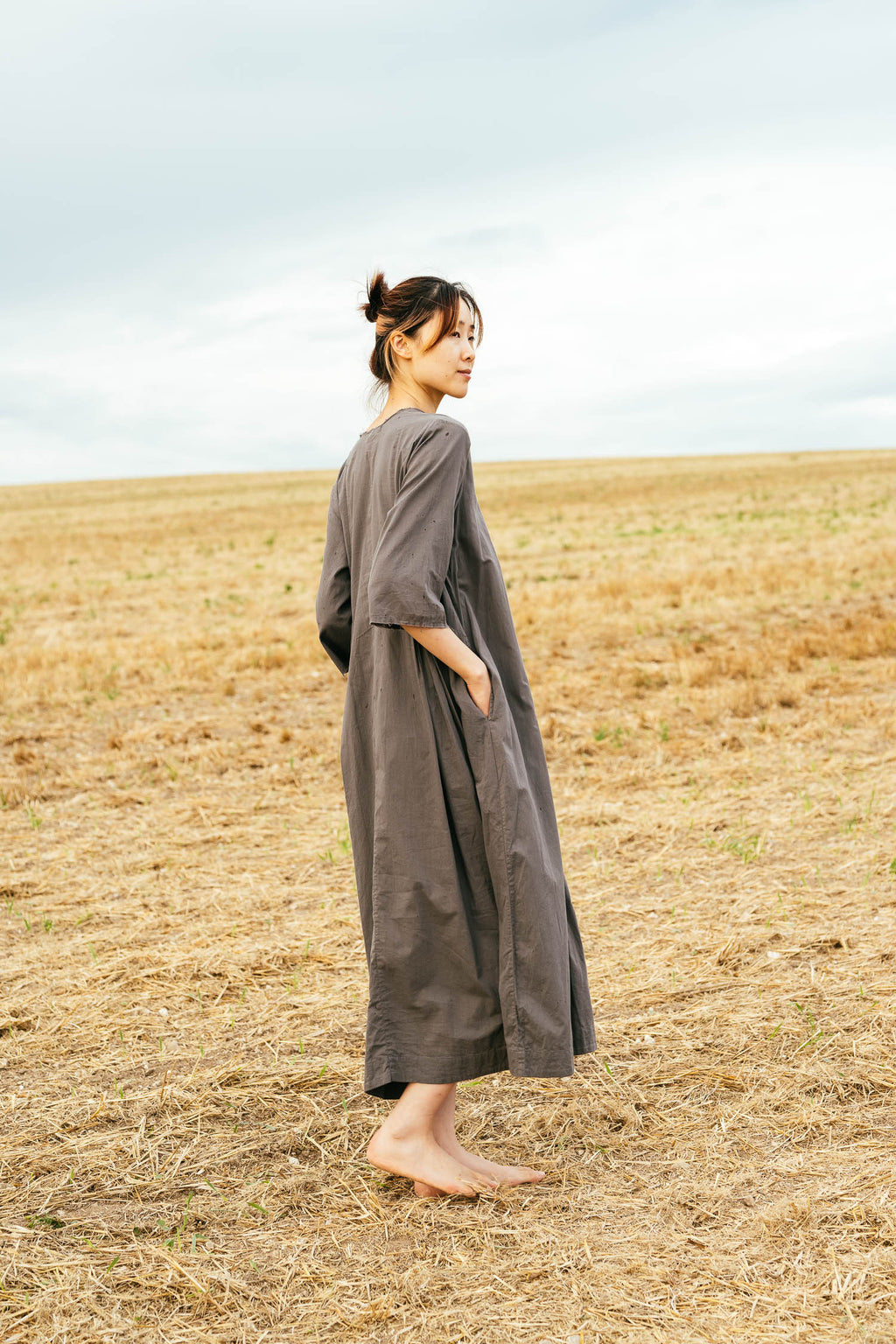 sale double pleat dress cotton cambric