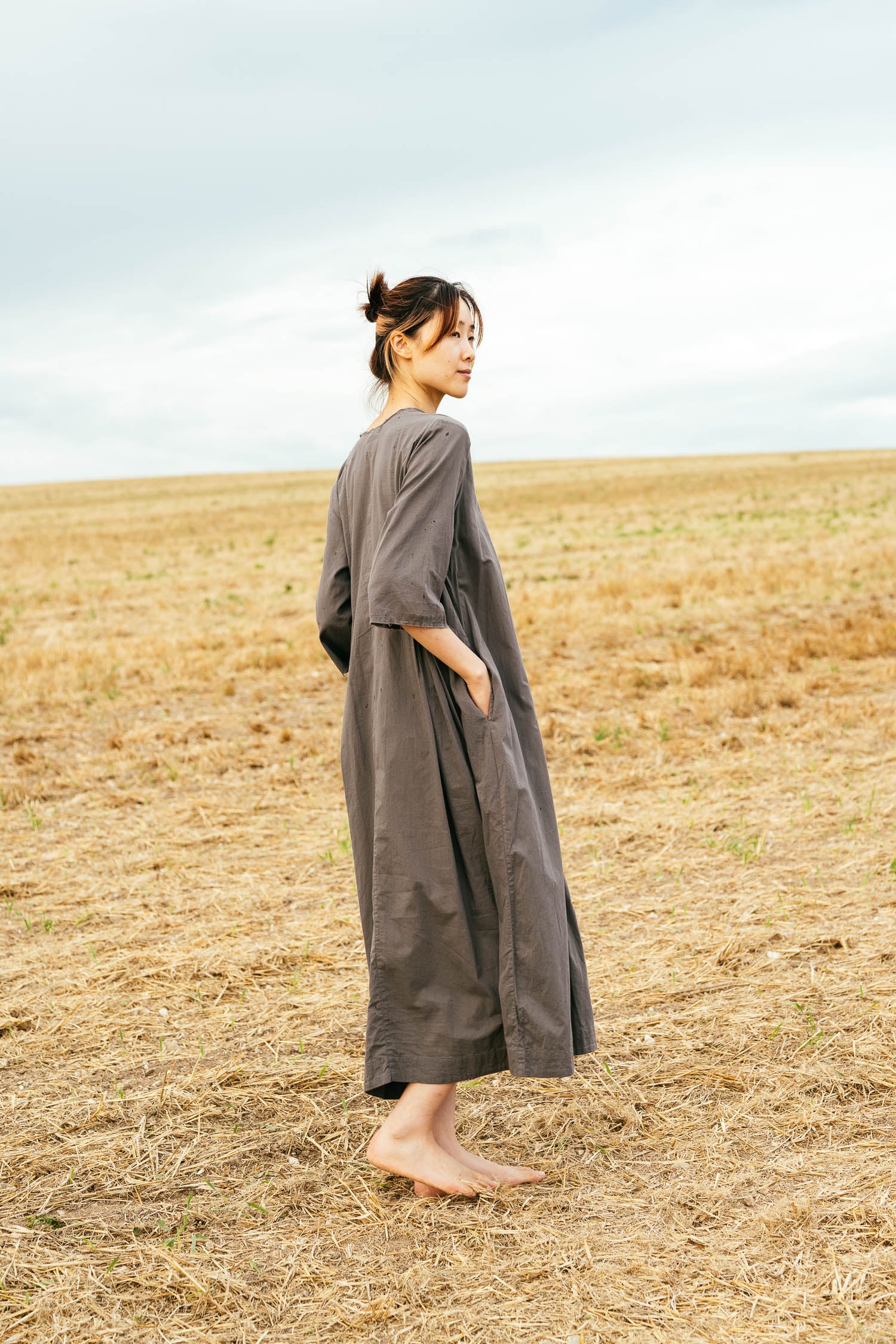 sale double pleat dress cotton cambric